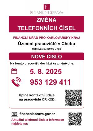 Změna telefonních čísel- Finanční úřad Územní pracoviště v Chebu